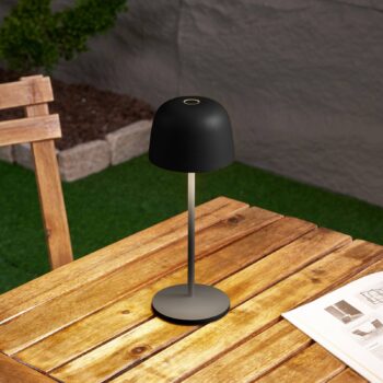 Lindby LED stolová lampa Arietty, čierna, stmievateľná, IP65