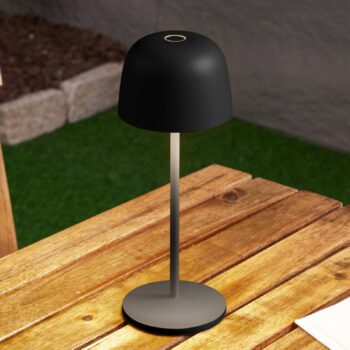 Lindby LED stolová lampa Arietty, čierna, stmievateľná, IP65