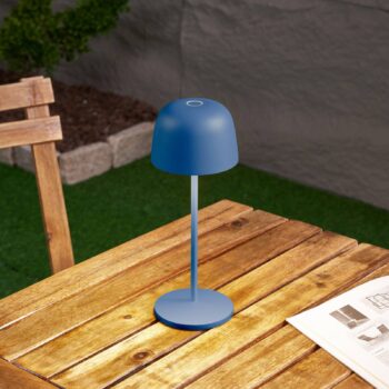Lindby LED stolová lampa Arietty, modrá, stmievateľná, IP65