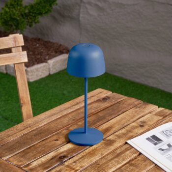 Lindby LED stolová lampa Arietty, modrá, stmievateľná, IP65