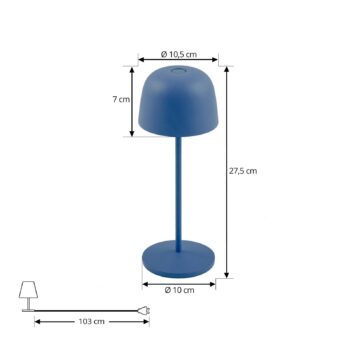 Lindby LED stolová lampa Arietty, modrá, stmievateľná, IP65