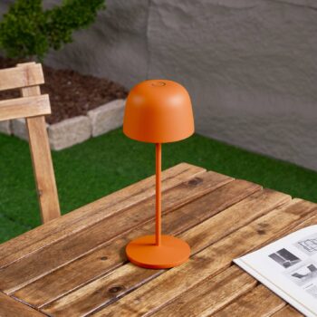 Lindby LED stolová lampa Arietty, oranžová, stmievateľná, IP65