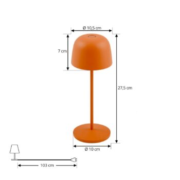 Lindby LED stolová lampa Arietty, oranžová, stmievateľná, IP65