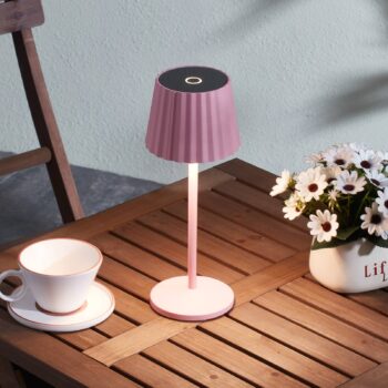 Lindby LED stolová lampa Esali, ružová, kov, IP54