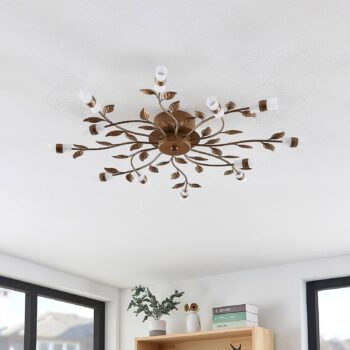 Lindby LED stropné svietidlo Bentas, bronz, kov, Ø 80cm