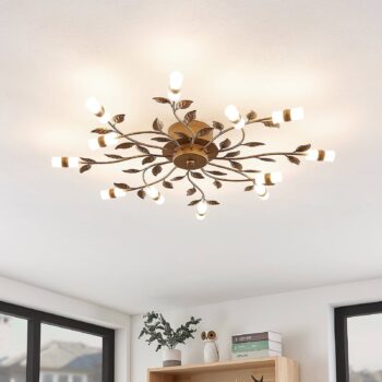 Lindby LED stropné svietidlo Bentas, bronz, kov, Ø 80cm