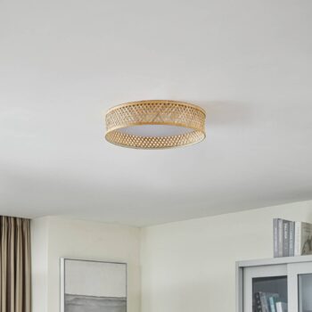 Lindby LED stropné svietidlo Eilif, bambus, Ø 40 cm