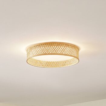 Lindby LED stropné svietidlo Eilif, bambus, Ø 40 cm