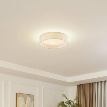 Lindby LED stropné svietidlo Eilif, látka, biela, Ø 40 cm, CCT