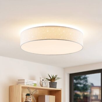 Lindby LED stropné svietidlo Ellamina, Ø 60 cm, biela, textil