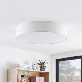 Lindby LED stropné svietidlo Ellamina, Ø 60 cm, biela, textil