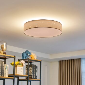 Lindby LED stropné svietidlo Ellamina, Ø 60 cm, biela, textil