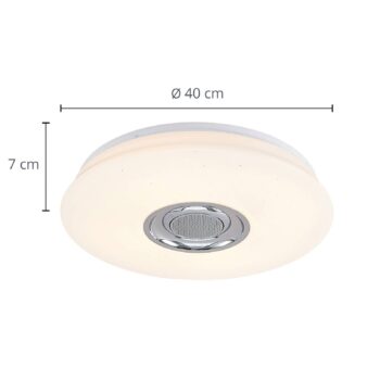 Lindby LED stropné svietidlo Elpida, reproduktor, biela, Ø 39 cm