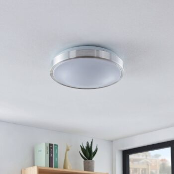 Lindby LED stropné svietidlo Emelie, Ø 27 cm, farba hliníka, kov