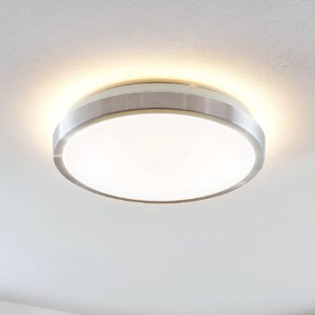 Lindby LED stropné svietidlo Emelie, Ø 35 cm, farba hliníka, kov