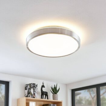 Lindby LED stropné svietidlo Emelie, Ø 42 cm, farba hliníka, kov