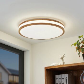 Lindby LED stropné svietidlo Emiva, 50 cm, CCT, diaľkové ovládanie, drevo