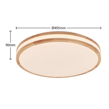 Lindby LED stropné svietidlo Emiva, 50 cm, CCT, diaľkové ovládanie, drevo