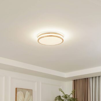 Lindby LED stropné svietidlo Emiva, Ø 39,5 cm, CCT, drevo
