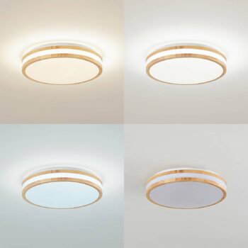 Lindby LED stropné svietidlo Emiva, Ø 39,5 cm, CCT, drevo