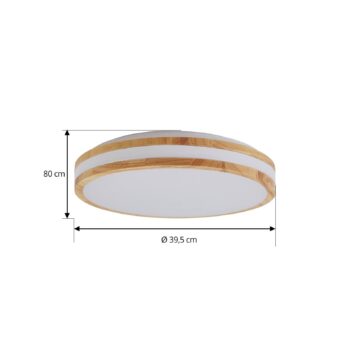 Lindby LED stropné svietidlo Emiva, Ø 39,5 cm, CCT, drevo