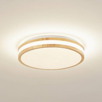Lindby LED stropné svietidlo Emiva, Ø 39,5 cm, CCT, drevo