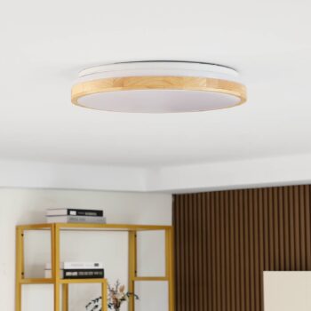 Lindby LED stropné svietidlo Emiva, Ø 49 cm, CCT, drevo