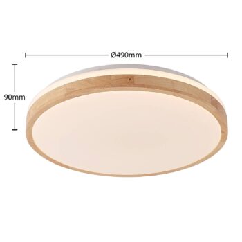 Lindby LED stropné svietidlo Emiva, Ø 49 cm, CCT, drevo