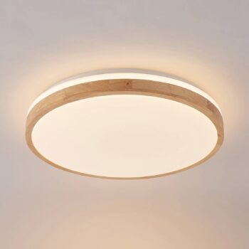 Lindby LED stropné svietidlo Emiva, Ø 49 cm, CCT, drevo