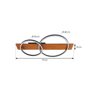 Lindby LED stropné svietidlo Galad, čierne, drevo, 2 svetlá, 75 cm