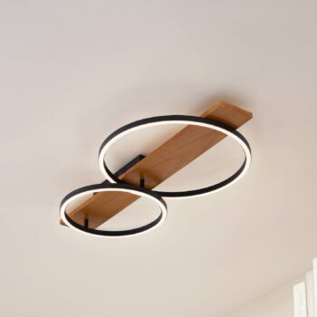 Lindby LED stropné svietidlo Galad, čierne, drevo, 2 svetlá, 75 cm