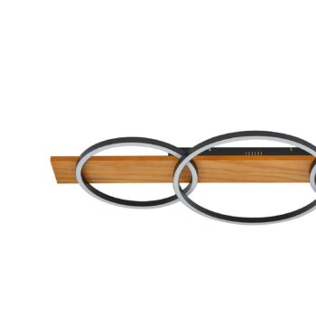 Lindby LED stropné svietidlo Galad, čierne, drevo, 3 svetlá, 98 cm