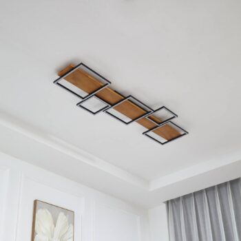 Lindby LED stropné svietidlo Galad, čierne, drevo, 5 svetiel, 140 cm