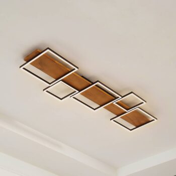 Lindby LED stropné svietidlo Galad, čierne, drevo, 5 svetiel, 140 cm