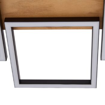 Lindby LED stropné svietidlo Galad, čierne, drevo, 5 svetiel, 140 cm