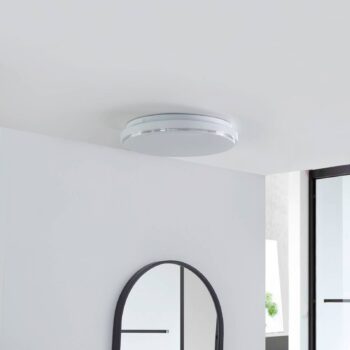 Lindby LED stropné svietidlo Glamo, Ø 39 cm, chróm, biela, IP44