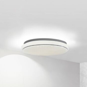 Lindby LED stropné svietidlo Glamo, Ø 39 cm, chróm, biela, IP44