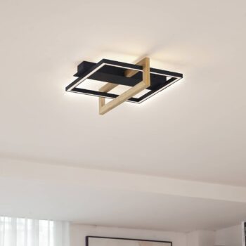 Lindby LED stropné svietidlo Holamu, 46 cm, čierna farba, drevo, kov