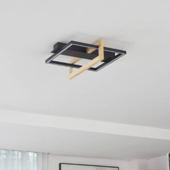 Lindby LED stropné svietidlo Holamu, 46 cm, čierna farba, drevo, kov