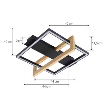 Lindby LED stropné svietidlo Holamu, 46 cm, čierna farba, drevo, kov
