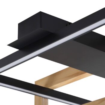 Lindby LED stropné svietidlo Holamu, 46 cm, čierna farba, drevo, kov