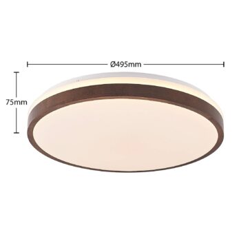 Lindby LED stropné svietidlo Hudsona, Ø 49 cm, drevo, hnedá