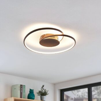 Lindby LED stropné svietidlo Joline, Ø 45 cm, hrdzavohnedá farba, kov