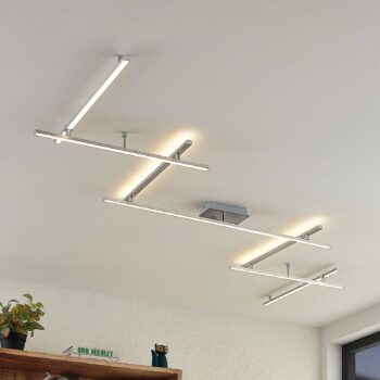 Lindby LED stropné svietidlo Kerem, 345 cm, farba niklu, kov