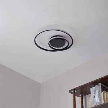 Lindby LED stropné svietidlo Kyron, čierne, hliník, stmievateľné, Ø45cm