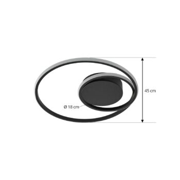 Lindby LED stropné svietidlo Kyron, čierne, hliník, stmievateľné, Ø45cm