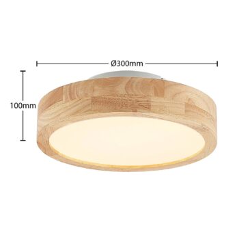 Lindby LED stropné svietidlo Lanira, Ø 30 cm, drevo, diaľkové ovládanie, CCT
