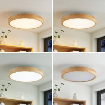 Lindby LED stropné svietidlo Lanira, Ø 50 cm, drevo, diaľkové ovládanie, CCT