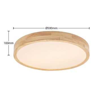 Lindby LED stropné svietidlo Lanira, Ø 50 cm, drevo, diaľkové ovládanie, CCT