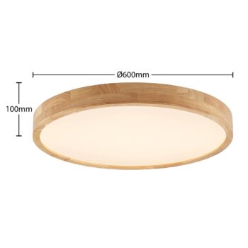 Lindby LED stropné svietidlo Lanira, Ø 60 cm, drevo, diaľkové ovládanie, CCT